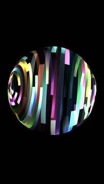 Colorful  pixels on rotating sphere vertical video