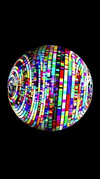 Colorful  pixels on rotating sphere vertical video