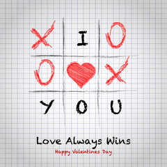 tic tac toe love I love you with hearts and text