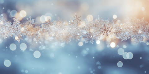 Fototapeta na wymiar Magical Christmas Background with Drifting Snowflake .Winter snowflakes and bokeh lights background template .