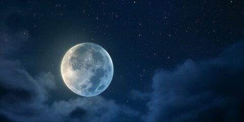 Fototapeta na wymiar The moon in the night sky. Cloudy, surreal glow.