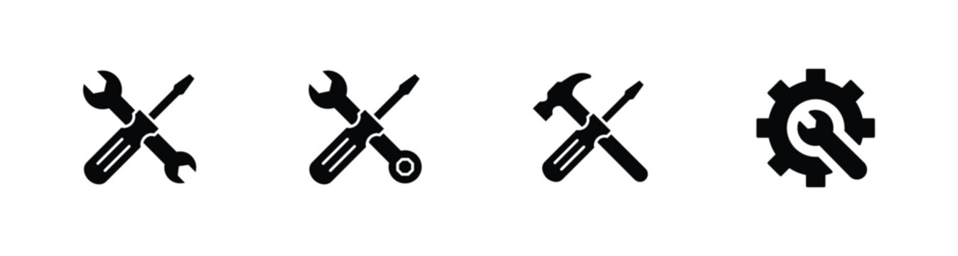 Tools icon set. Repair icon, Wrench, screwdriver and gear icon vector