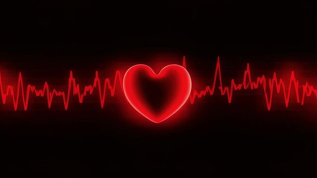 A monochromatic image of a heart monitor, the only highlight being the red heartshaped EKG line.