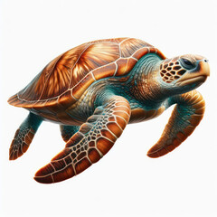 loggerhead sea turtle, Caretta caretta, oceanic turtle, Tortuga boba, tortuga oce&aacute;nica, Isolated White background.