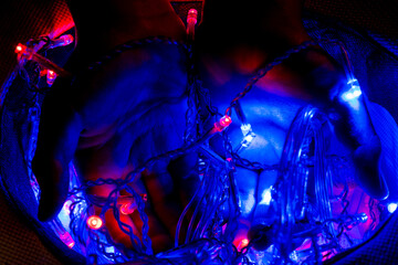 Close up of Christmas lights shining 