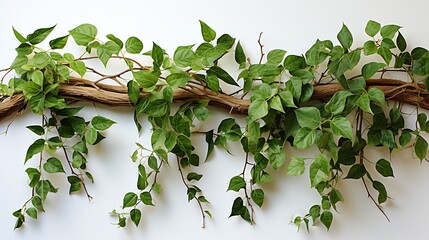 Jungle bush of three-leaved wild vine cayratia or bush grape liana ivy plant growing with long pepper plant in wild, nature frame jungle border isolated on white : Generative AI - obrazy, fototapety, plakaty