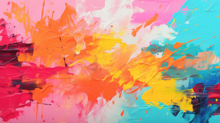 An explosion of colors characterizes this abstract expressionist art piece, capturing a sense of movement and emotion.