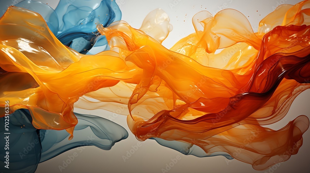 Aufkleber Beautiful abstraction of liquid paints in slow blending flow mixing together gently : Generative AI