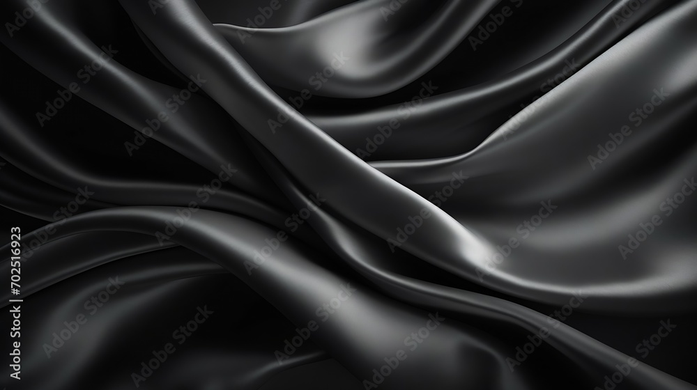 Leinwandbilder Black gray satin dark fabric texture luxurious shiny that is abstract silk cloth background with patterns soft waves blur beautiful. : Generative AI