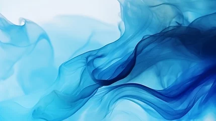Poster Blue alcohol stains of paint with the addition of gold powder. Subtle waves of paint, abstract blue waves of the ocean, lines of marble. Liquid paints, gradient stains, painting. : Generative AI © Generative AI