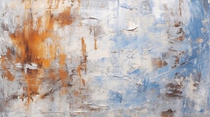 Fototapeta premium Creative abstract hand painted background, wallpaper, texture, closeup. Fragment of liquid acrylic painting in gray, beige and blue on canvas. Modern Art. : Generative AI