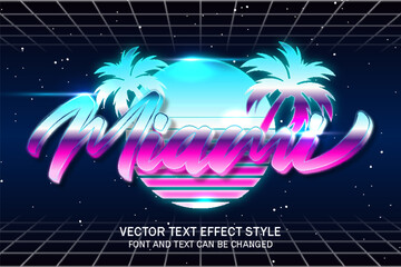 Naklejka premium miami night retrowave synthwave vibes typography editable text effect font style template background design