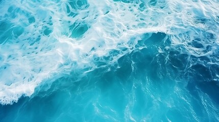 Fototapeta premium From above aerial view of turquoise ocean water with splashes and foam for abstract natural background and texture : Generative AI