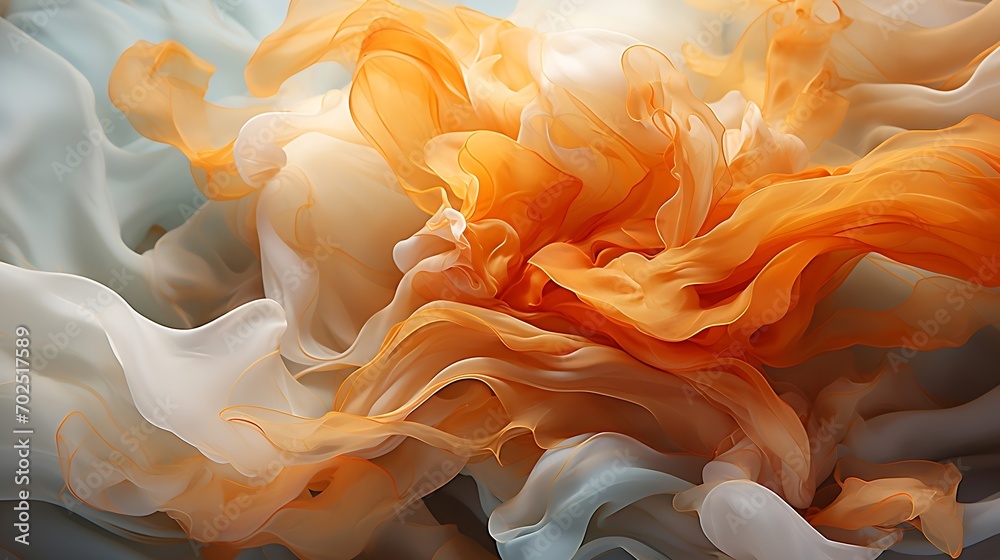 Poster beautiful abstraction of liquid paints in slow blending flow mixing together gently : generative ai