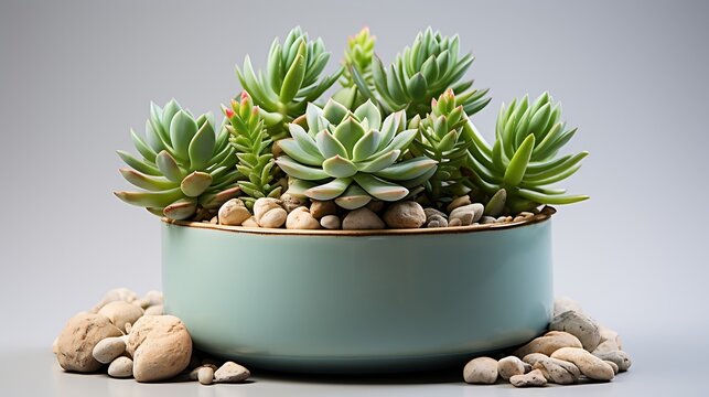 Small plant in pot succulents or cactus isolated on white background by front view : Generative AI