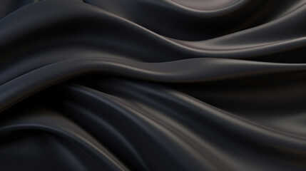 Obraz premium Close-up of the luxurious texture of black satin fabric, elegantly draped with smooth and shiny folds.