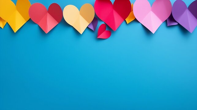 Colorful paper hearts on line as a gift for Valentine's Day.Heart is fall love. Frame : Generative AI