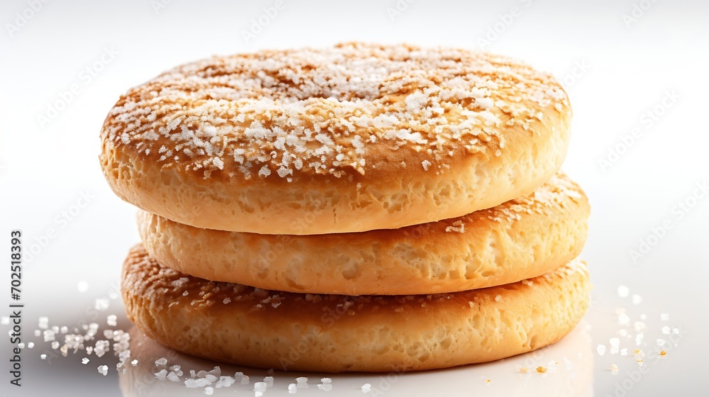 Poster Biscuit isolated on white. Biscuits are sprinkled with sugar. Crispy soft baked goods. Soft focus : Generative AI