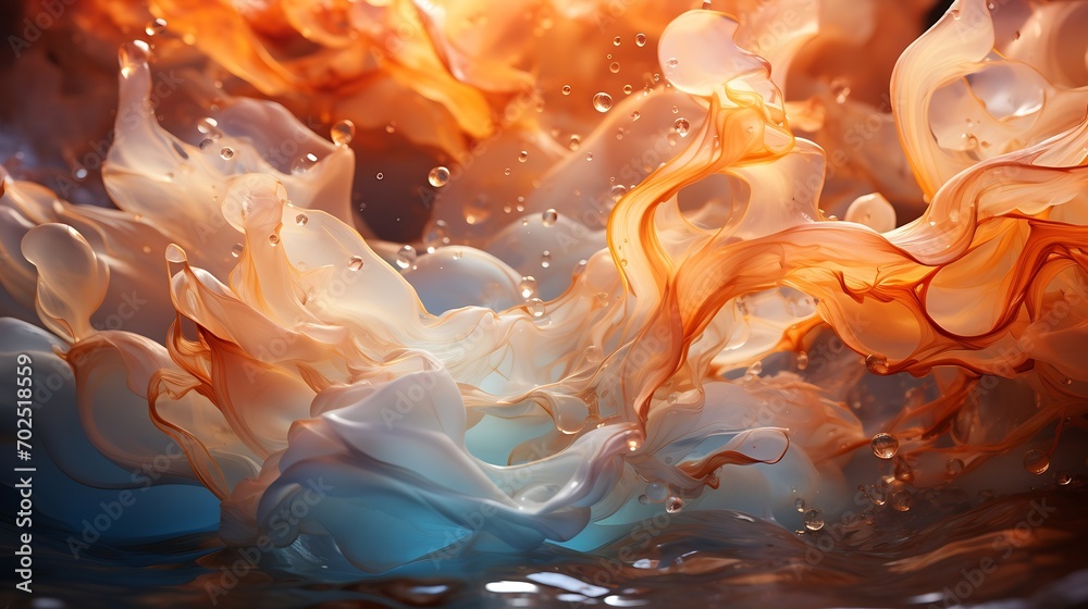 Poster beautiful abstraction of liquid paints in slow blending flow mixing together gently : generative ai