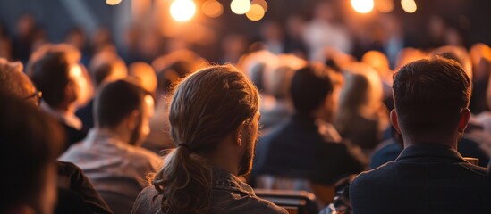 Audience seen from behind at a business meeting