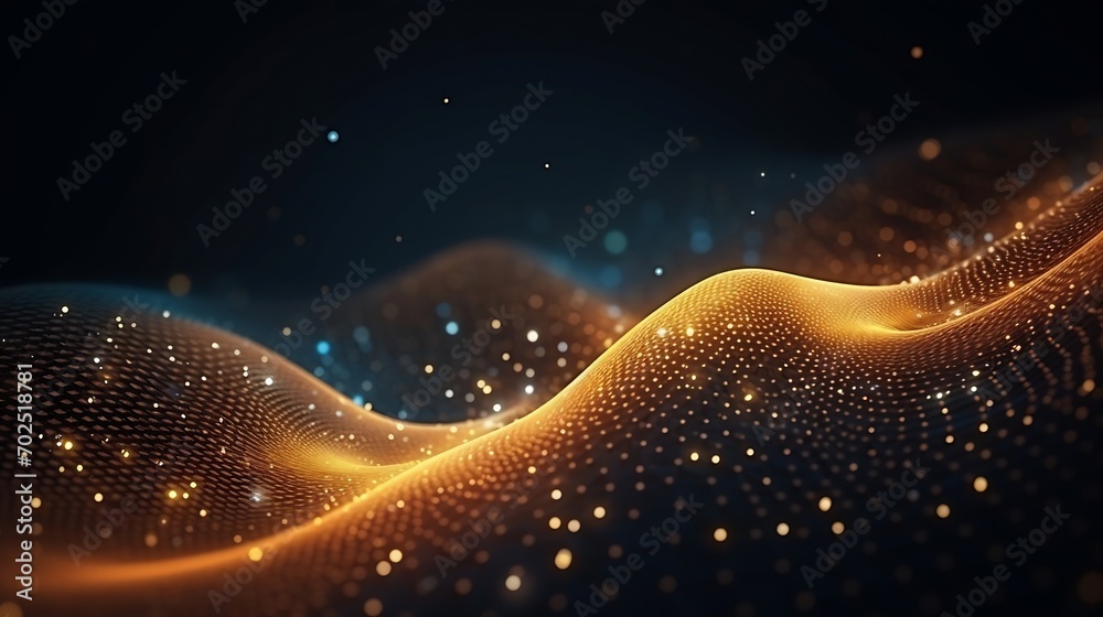 Poster Wave of dots and weave lines. Abstract background. Network connection structure. : Generative AI