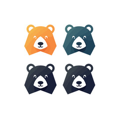Set of cute bear faces. Vector illustration in a flat style.
