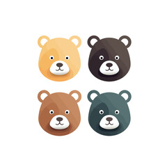 Set of bear head icons. Vector illustration in trendy flat style