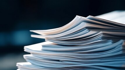 Bending stack of paper sheets, open magazine with copy space : Generative AI