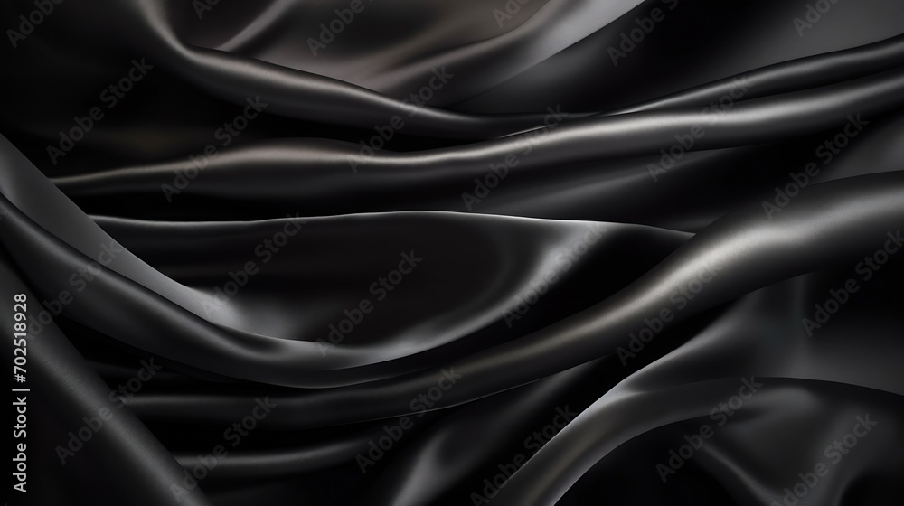 Aufkleber Black gray satin dark fabric texture luxurious shiny that is abstract silk cloth background with patterns soft waves blur beautiful. : Generative AI