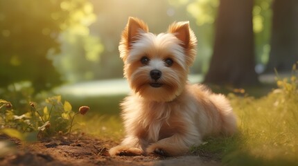 yorkshire terrier in an spring park