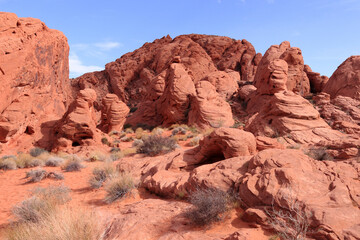 Red rocks of the Red canyon and bright blue sky