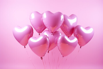 Pink Heart Balloons on a Soft Pink Background