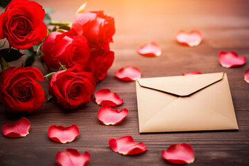 Obraz na płótnie Canvas Romantic Valentine's Day Roses and Love Letter