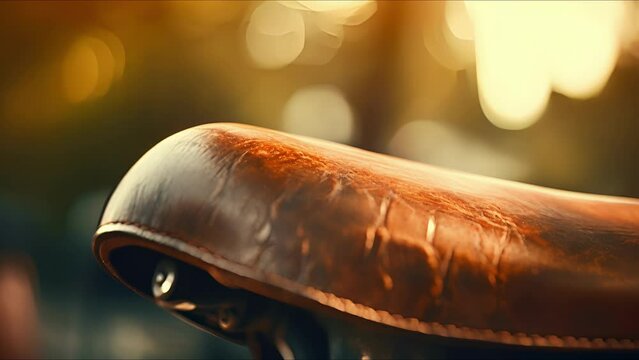 Closeup of a weathered bike saddle, a testament to the miles ridden in the hustle and bustle of a city.
