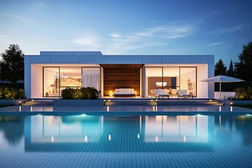 Foto op Canvas Modern house exterior with pool © duyina1990
