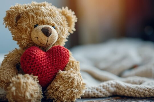 A teddy bear holding a heart, a cute and cuddly representation of affection and care copy-space
