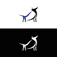 Bull silhouette , monochrome logo, symbol of the year in the Chinese zodiac calendar. Vector illustration of a standing horned ox or a black angus isolated on a white background