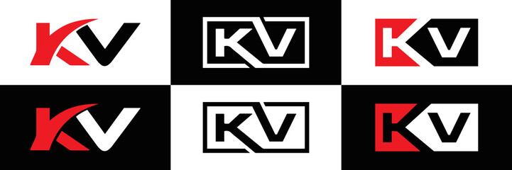 KV logo. KV set , K V design. White KV letter. KV, K V letter logo design. Initial letter KV letter logo set, linked circle uppercase monogram logo. K V letter logo vector design.	
