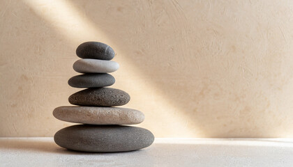 Fototapeta na wymiar Tranquil stack of pebbles, symbolizing balance and peace in spa setting