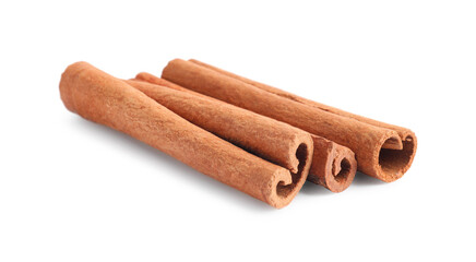 Three aromatic cinnamon sticks isolated on white