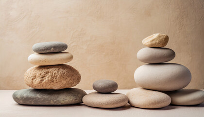 Fototapeta na wymiar Tranquil stack of pebbles, symbolizing balance and peace in spa setting