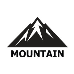A logo of a mountain silhouette in black and white, using flat design style