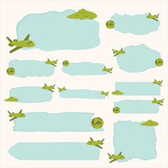 set of green shape with plane and world