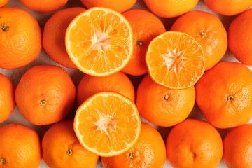 Texture of sweet mandarins, closeup