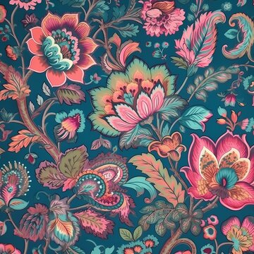 bright color jacobean pattern
