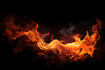 Fire on black background.Fire flames.Fire flame isolated on black isolated background Beautiful yellow, orange and red and red blaze fire flame texture style.burning fire flame