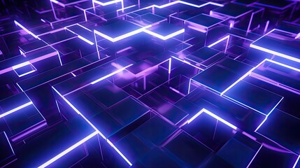 3D render, abstract geometric background with shapes and neon lines glowing in ultraviolet light