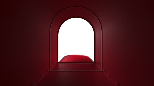 Interior view of a red mailbox box. 3D rendering animation.