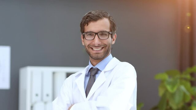 Confident male doctor in a research center close-up