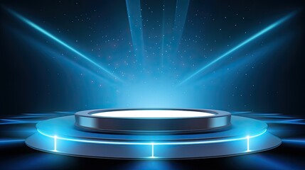 Stage platform with spotlights and blue backdrop stage